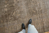 Distressed vintage Sparta carpet, allover floral vinery motif with mostly even wear, dusty sage.