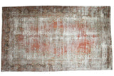 Distressed Vintage Mahal Carpet, ornate millefleur medallion, faded terra cotta and ivory, 10'1
