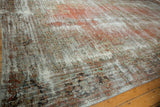 Distressed Mahal carpet showing mostly even wear to knot heads and exposed foundation.