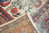 Vintage Mahal carpet fringe with ivory field and classic Samovar border detail.
