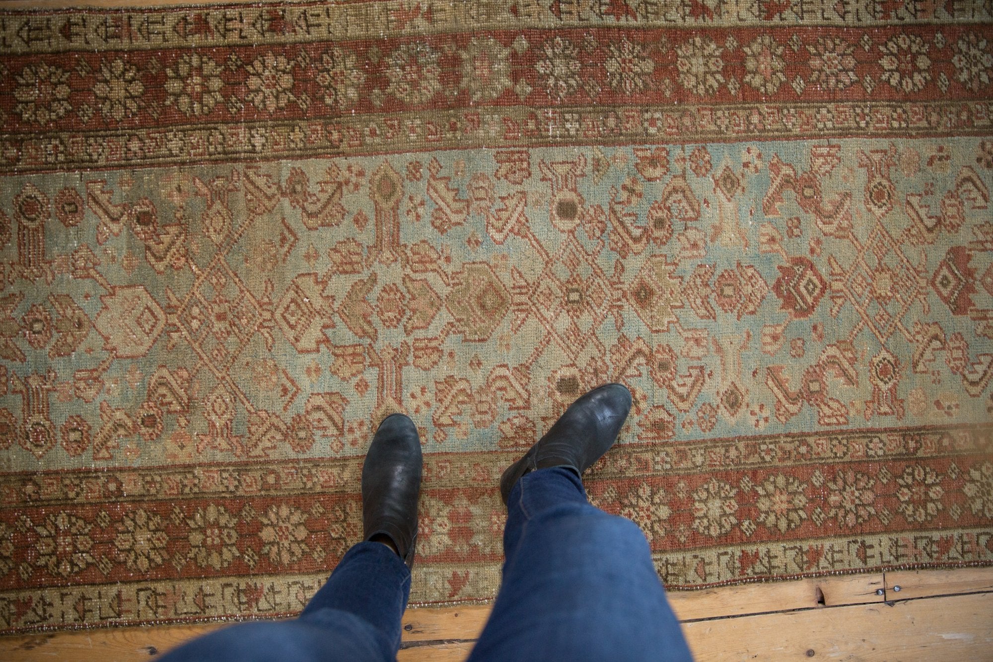 3.5x14 Vintage Distressed Heriz Rug Runner // ONH Item ee003924 Image 1