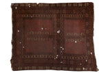 Antique Turkmen fragment, wine red and oxidized silver paneled floral motifs, 5'5