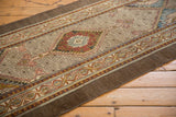 Secured dark brown side edge and intricate geometric border on a vintage Serab runner.
