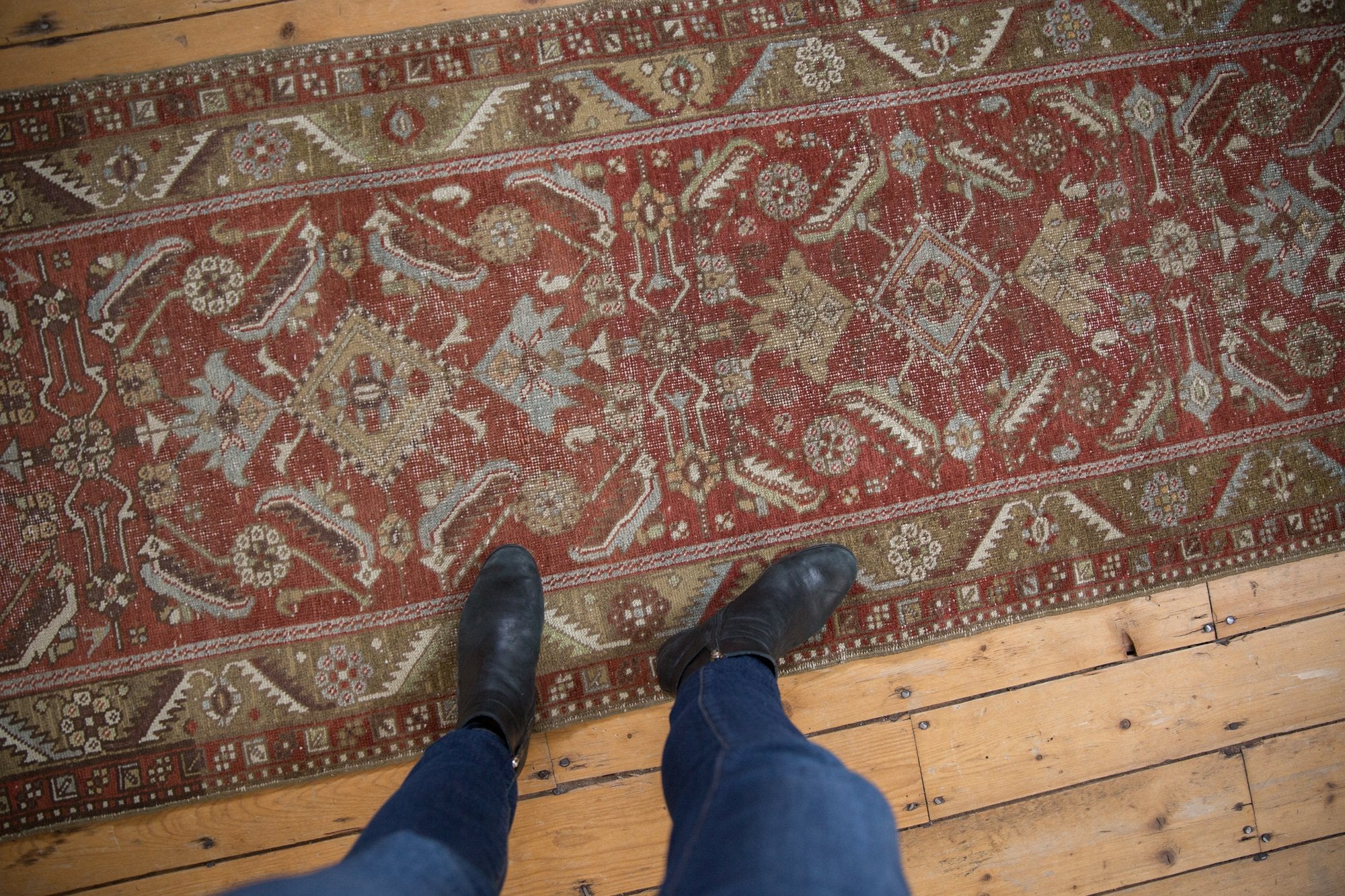 3x11 Vintage Distressed Heriz Rug Runner // ONH Item ee003930 Image 1