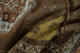 Distressed vintage Persian runner, geometric halved diamond design in powder blue, saffron yellow.