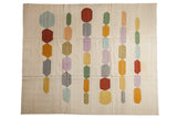 Hand woven Afghani Kilim carpet, abstract elongated pebble pattern, varied tones, 8'2