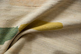 Textured hand woven Afghani Kilim, abstract pebble design in olive green, saffron yellow.