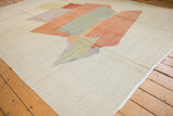 Hand woven Afghani Kilim showing abstract shapes, heavy abrashes, and an intact side selvage.