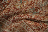 Evenly worn, hand-knotted pile of a vintage Karaja rug in brick red, ivory, and blue.