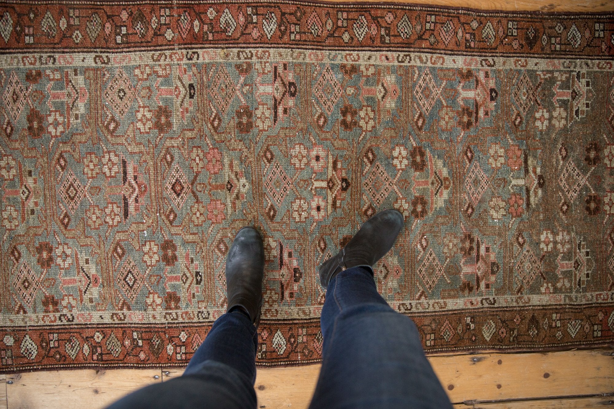 3x11.5 Vintage Distressed Hamadan Rug Runner // ONH Item ee003943 Image 1