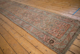 Antique Distressed Bakshaish runner end, Herati motif, mostly even wear with foundation showing in blush tones.