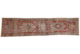 Distressed Heriz runner, cherry red and blue medallions, Herati motifs, 2'9
