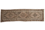 Vintage Distressed Oushak runner with triple medallion design in oxidized silver, beige, and charcoal, 3x10.