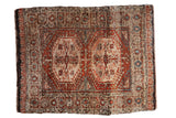 Vintage Turkish Tulu rug with double gul medallion, plush ivory and rust abrash, 4'2