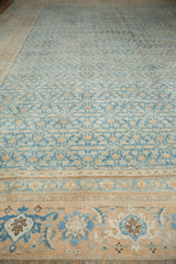 Distressed Persian Birjand border, blue Herati and inverted turtle motifs, soft faded beige and ivory.