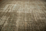 Vintage distressed Mahal carpet with worn pile showing foundation and subtle Herati pattern.