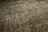 Distressed vintage Mahal carpet with worn Herati motif, visible foundation, and subtle abrash.