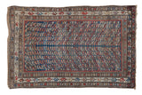 Circa 1920s Vintage Caucasian rug, unique fish motif, blue ground, rainbow hues, boteh border, 3'7