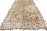 Moroccan runner's plush thick pile, antique ivory field, coffee brown lattice pattern.