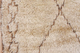 Plush pile texture of vintage Moroccan rug runner, in antique ivory and coffee brown.
