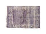 Vintage Moroccan carpet, abrashed violet purple, ivory geometric starburst border, 5'9