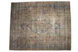 Vintage Distressed Sparta rug, geometric medallion in ivory and dusty navy blue, 11' x 13'10