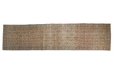 Distressed vintage Persian Bijar runner with allover Herati design, muted beige, terracotta, and blue hues, 3'5