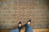 Distressed vintage Persian Bijar runner, allover herati motif, arabesque border.
