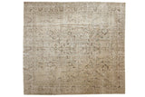 Distressed hand knotted Oushak square carpet, muted allover floral design, 9'7