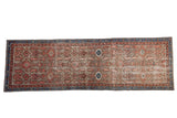 Distressed vintage Hamadan runner fragment, faded terracotta, silver, indigo Herati, 3'2