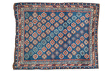 Antique Caucasian hand-knotted rug, sapphire blue field, allover ruby red and ivory geometric gul patterns.