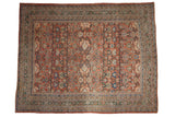 Antique Sultanabad carpet, pale rust allover floral, dusty emerald green border, 10'8