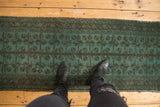 Vintage Belouch runner's germinating tree of life pattern in dusty aqua blue and charcoal.
