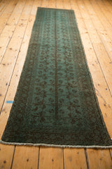 Vintage Belouch runner's germinating tree of life in dusty aqua and charcoal, with mostly even wear.