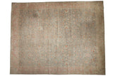 Distressed vintage Sivas carpet with allover floral vinery, faded silver, and blush borders, 11'9