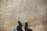 Distressed Sivas carpet, low pile with faint foundation, oxidized silver, blush pink, cinnabar floral.