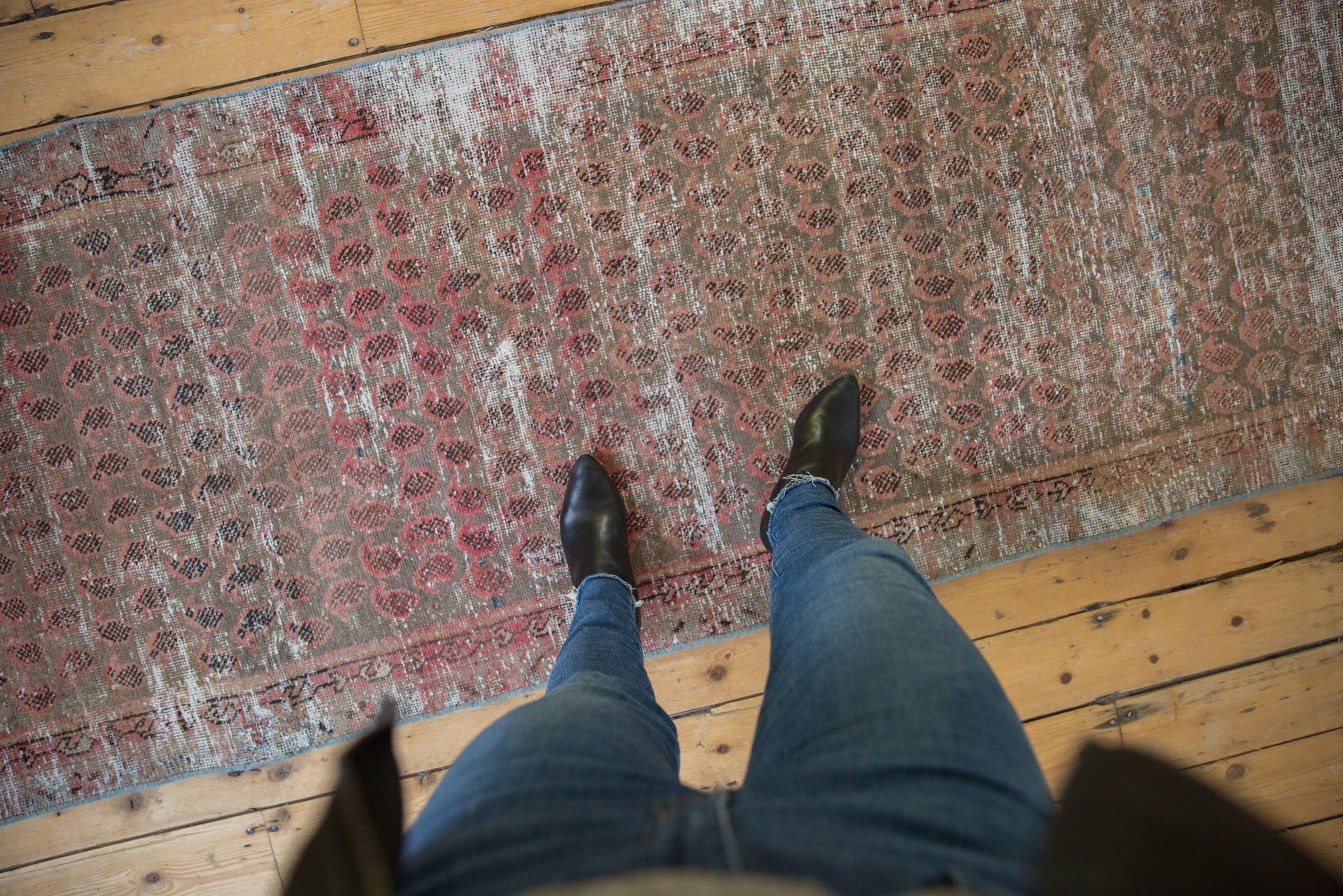 3x9.5 Vintage Distressed Fragment Malayer Rug Runner // ONH Item ee004026 Image 1