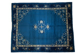 Vintage Peking carpet, cobalt blue field with central floral medallion and ivory, silver blossoms.