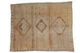 Vintage distressed Oushak carpet with triple diamond medallions in neutral beige and ivory, 8'6
