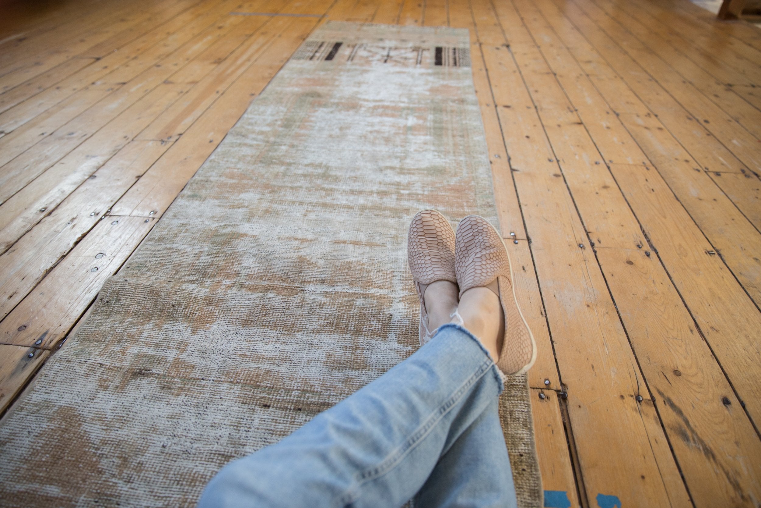 2.5x11 Vintage Distressed Fragment Oushak Rug Runner // ONH Item ee004041 Image 1