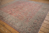 Distressed floral field in dusty blush with silver-green Sparta border and serrated leaves.