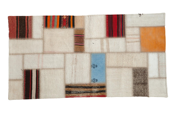 2.5x5 Vintage Turkish Patchwork Design Rug Runner // ONH Item ee004048