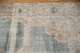 Worn pile of a vintage Sparta carpet, revealing abrashed pale denim blue and sand tones.