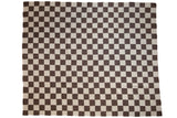 Vintage Indian Kilim carpet, ivory and chocolate brown geometric checkerboard, 8'2