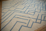 Hand woven Afghani Kilim carpet with contemporary abstract ivory and pale denim blue pattern.