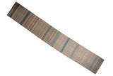 Hand woven Afghani Kilim runner with neutral beige and pale blue-green stripes.