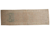 Distressed vintage Oushak runner, ivory, beige, pale green floral trellis pattern, 2'8