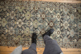 Distressed hand-knotted Persian Malayer runner, faded slate and ivory floral design.