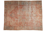 Distressed vintage Karaja carpet, faded red and blue geometric medallion with palmettes, 8'9