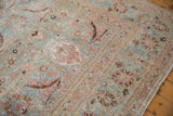 Visible foundation and mostly even wear on distressed Khorassan with powder blue and blush vinery.